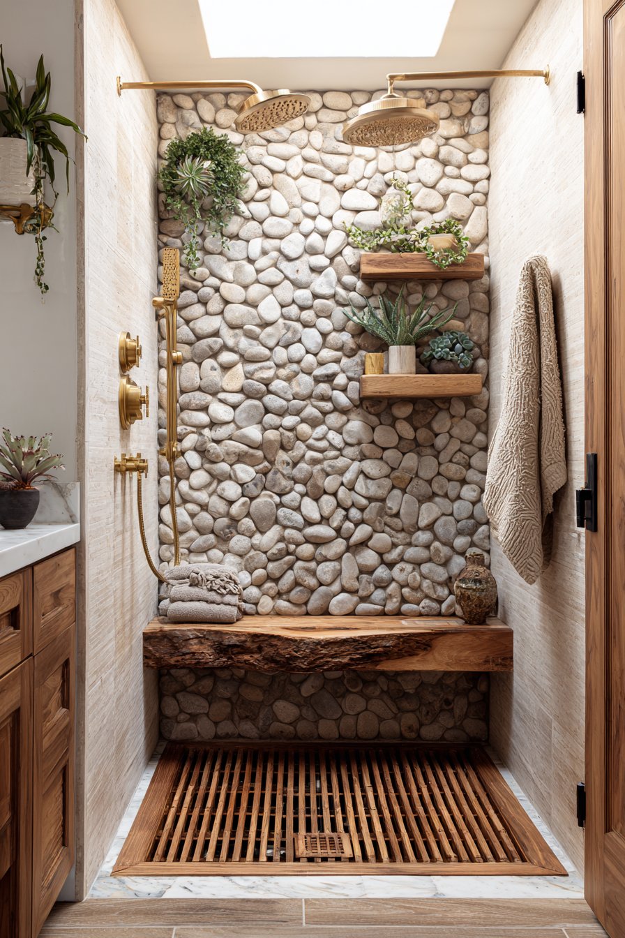 Mixed Natural Materials Custom Shower
