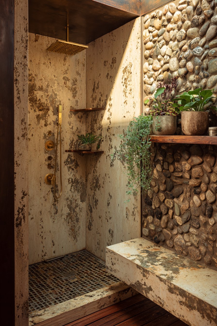 Mixed Natural Materials Custom Shower