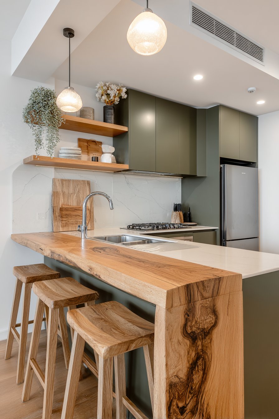 Contemporary Eucalyptus Green with Teak Minimalism