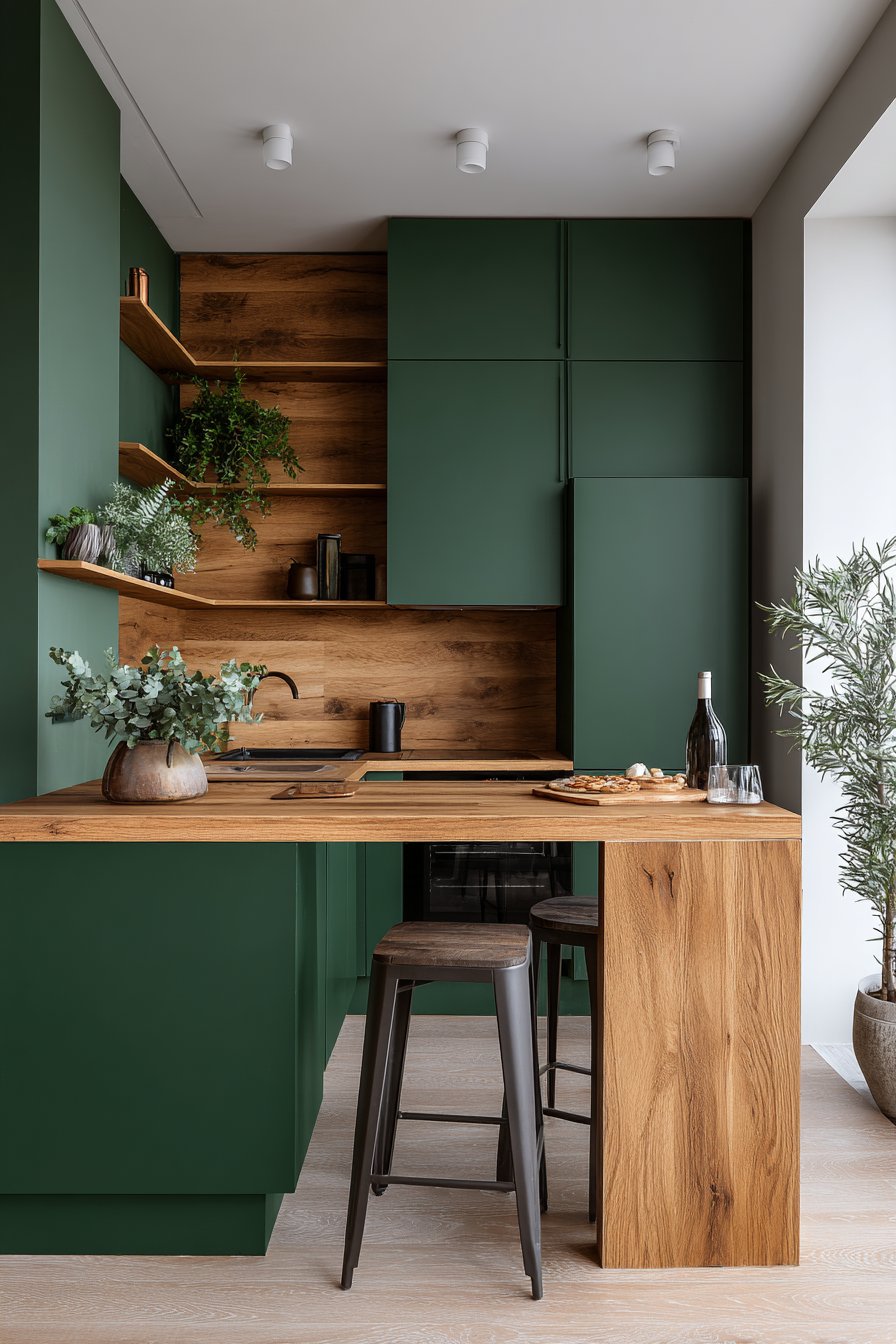 Contemporary Eucalyptus Green with Teak Minimalism