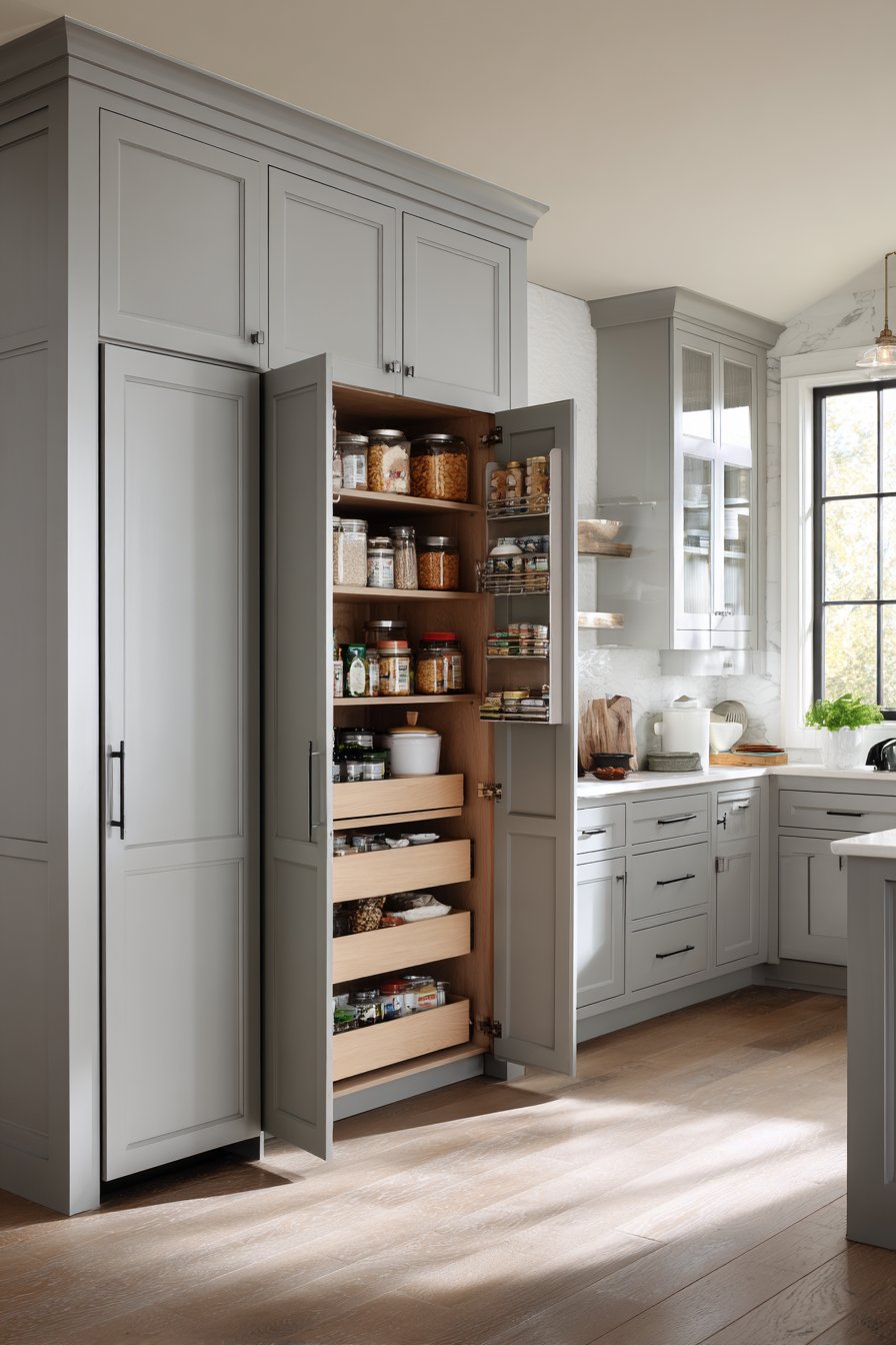Cohesive Flow: Kitchen to Breakfast Nook in Harmonious Grey