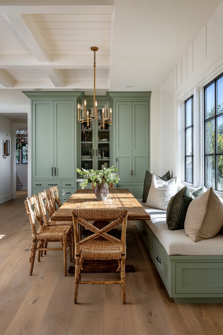  Cozy Mint Green Kitchen Dining Area with Banquette