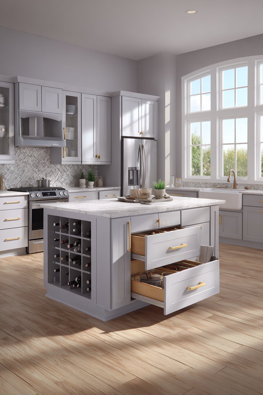 Shaker-Style Island Kitchen in Soft Grey Blue
