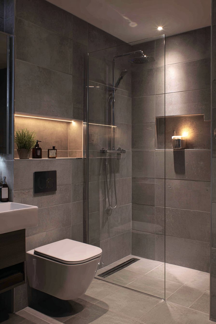 Modern Wet Room with Linear Drain