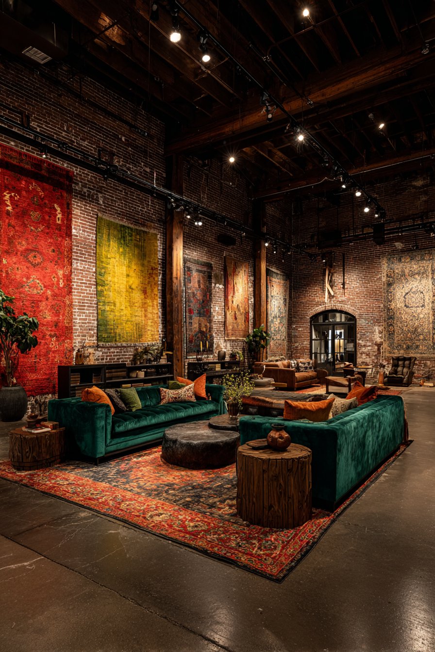 Eclectic Living Room with Warm-Toned Track Lighting