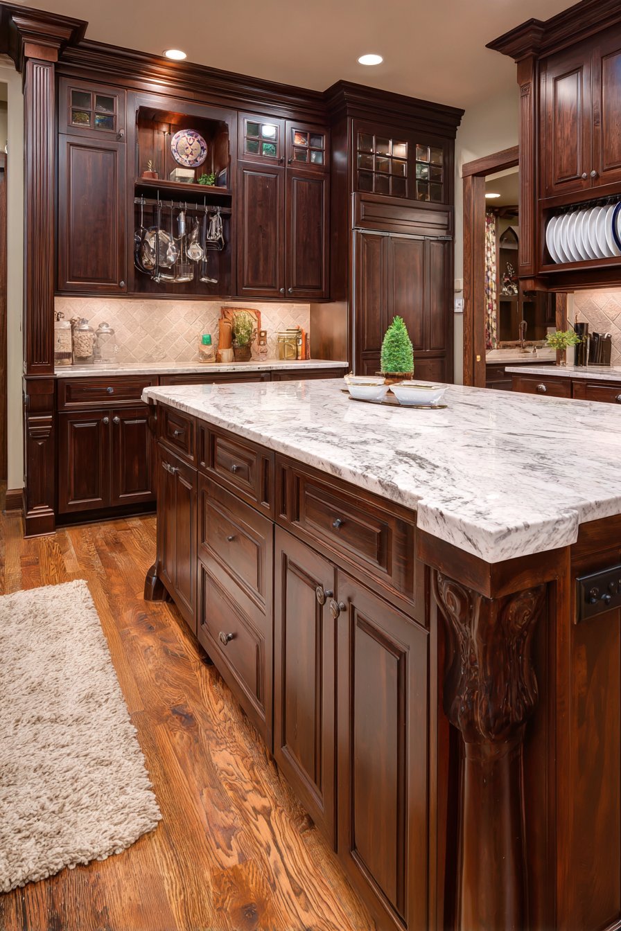 Classic Workspace with Marble and Wood Contrast