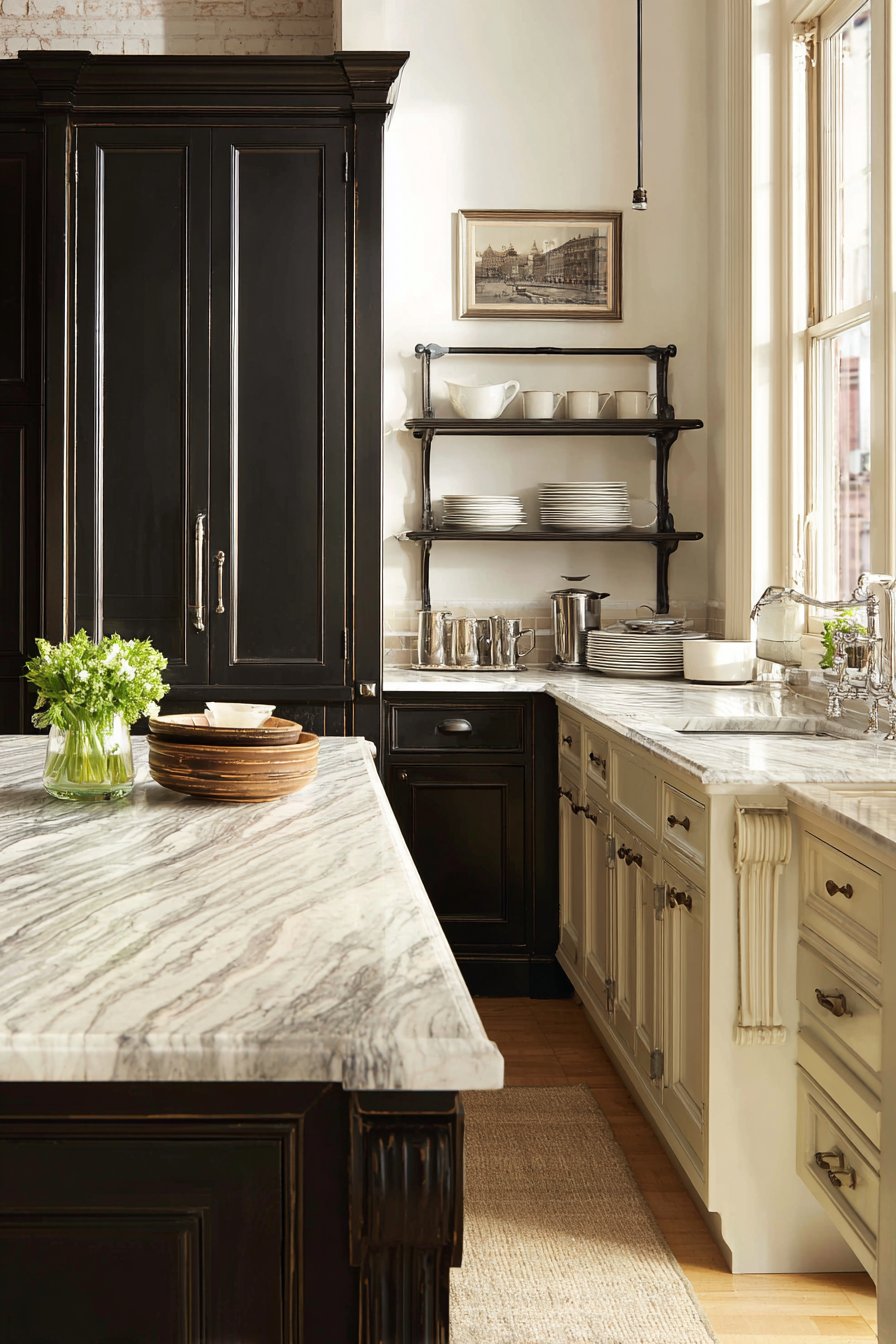 Classic Workspace with Marble and Wood Contrast