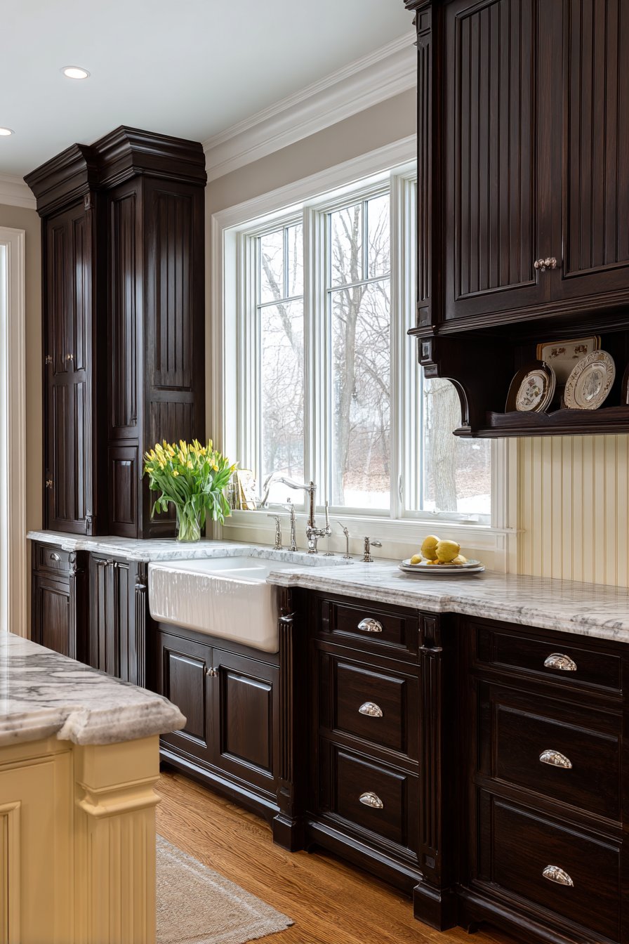 Classic Workspace with Marble and Wood Contrast