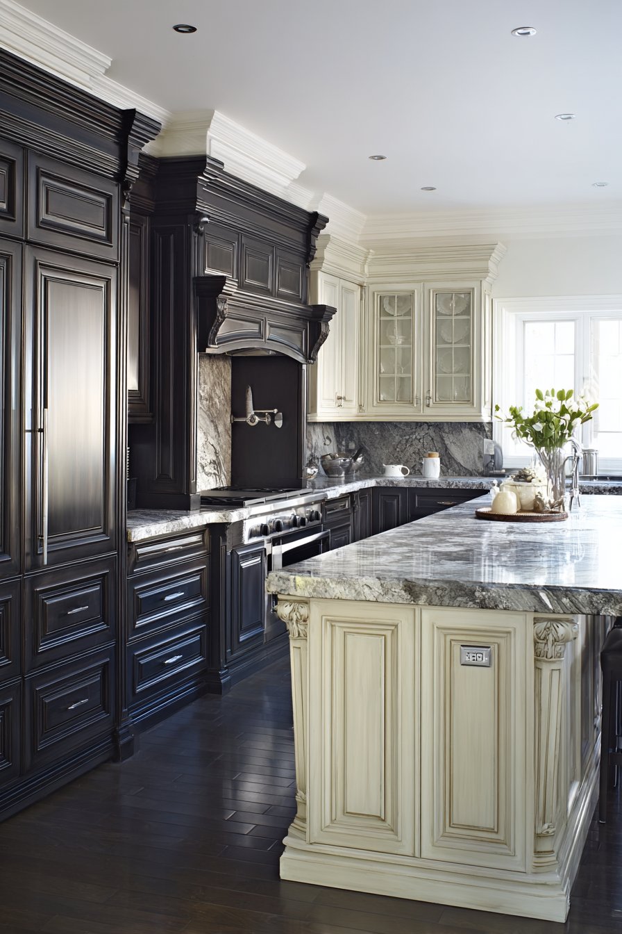 Classic Workspace with Marble and Wood Contrast