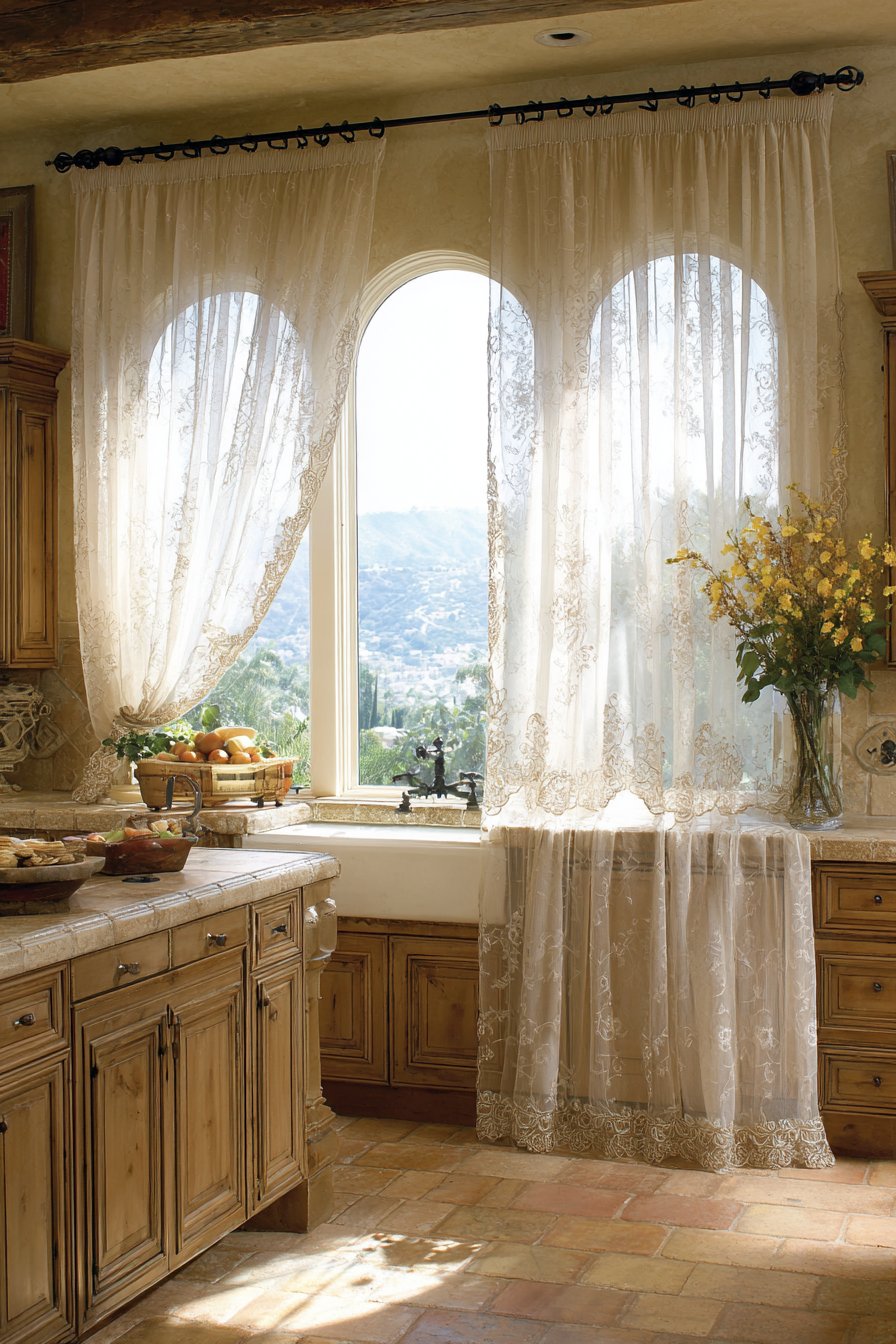 Mediterranean Romance with Embroidered Sheers