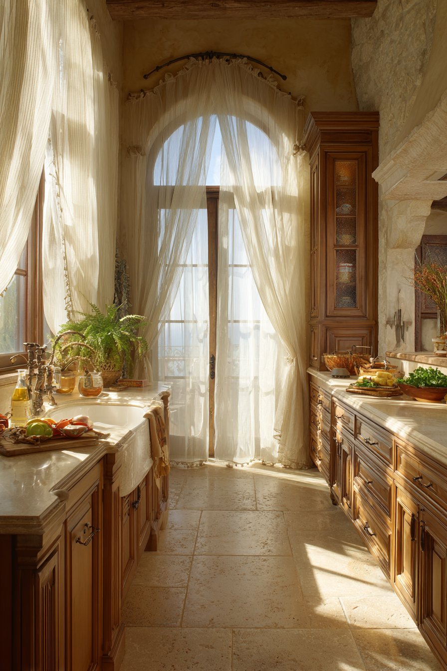 Mediterranean Romance with Embroidered Sheers