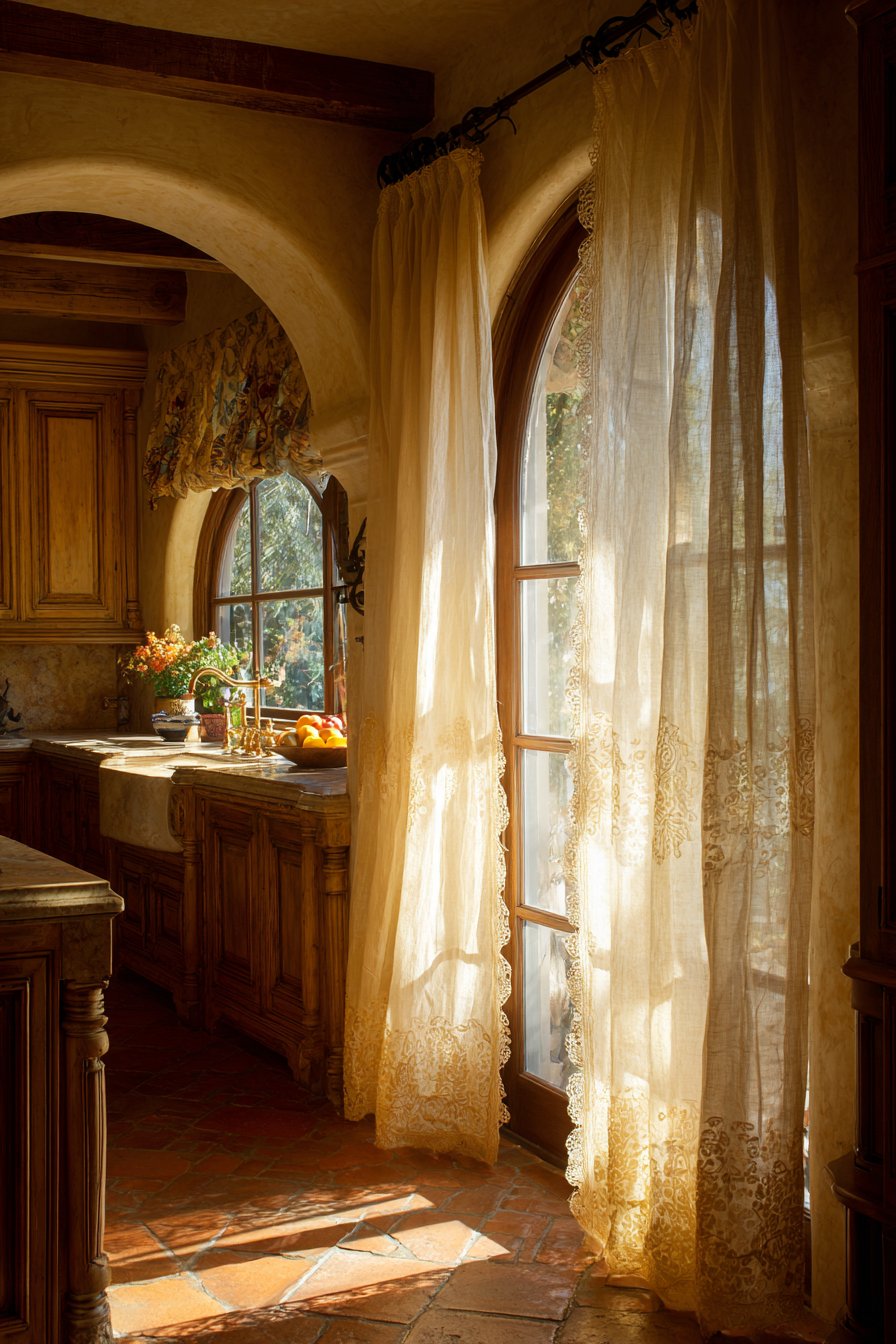 Mediterranean Romance with Embroidered Sheers