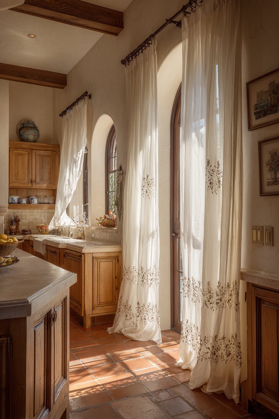 Mediterranean Romance with Embroidered Sheers