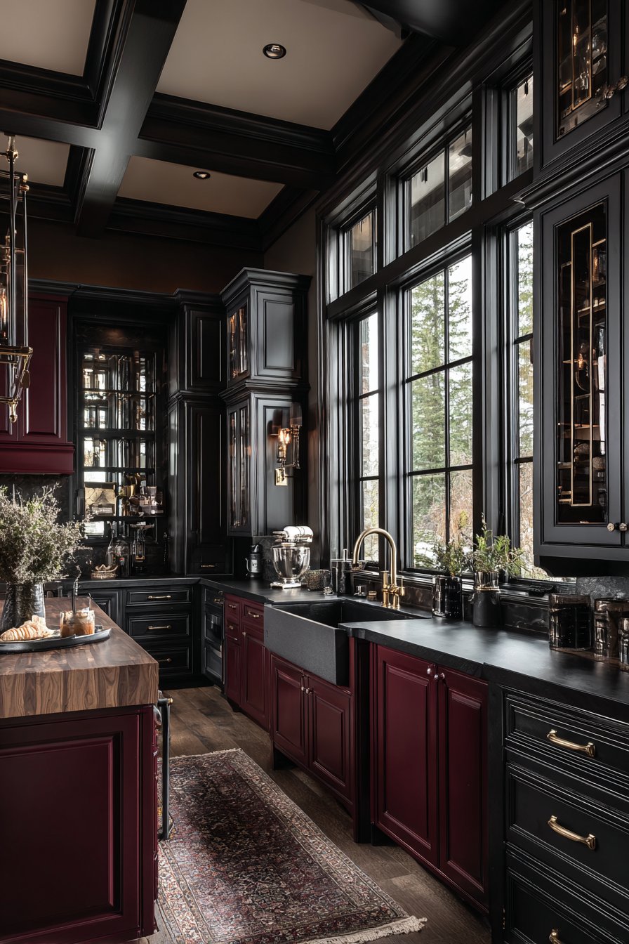 Dramatic Black Ceiling with Bold Color Blocking