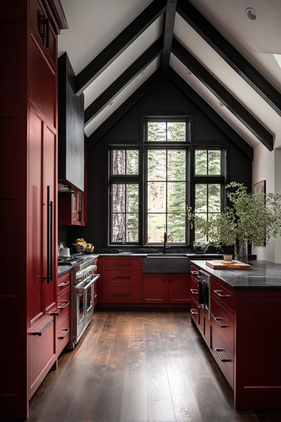 Dramatic Black Ceiling with Bold Color Blocking