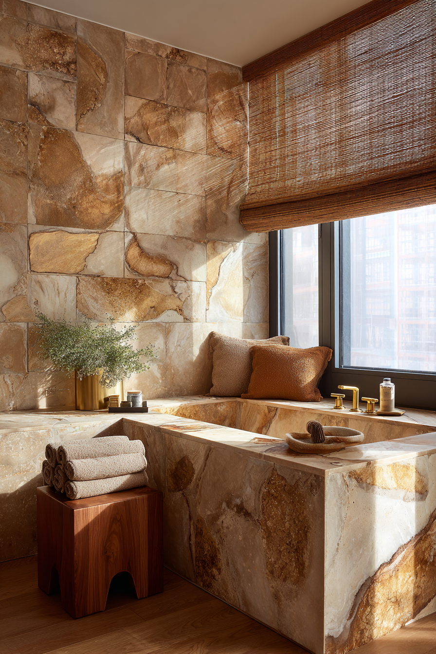 Limestone Spa Retreat with Bamboo-Filtered Light