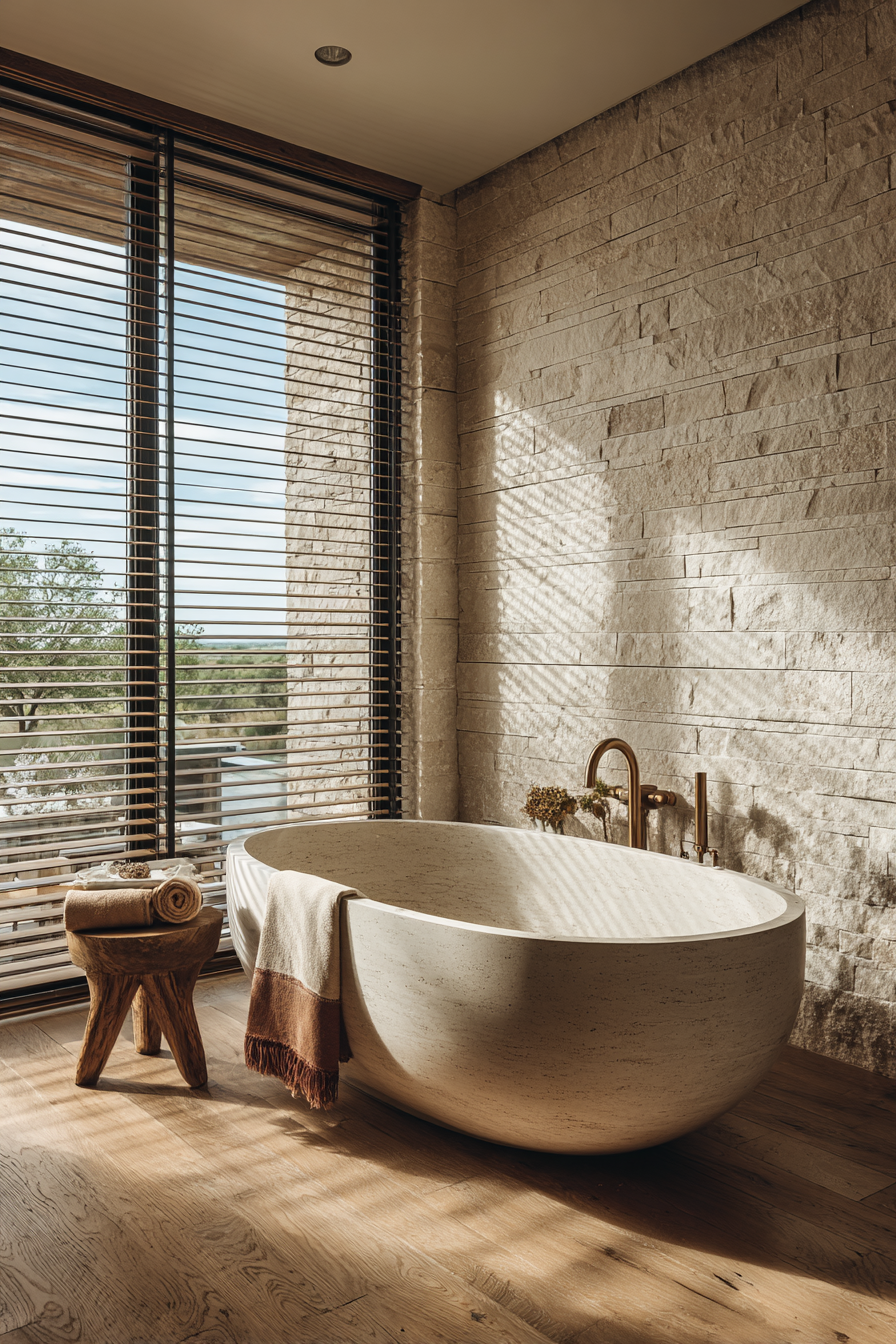 Limestone Spa Retreat with Bamboo-Filtered Light