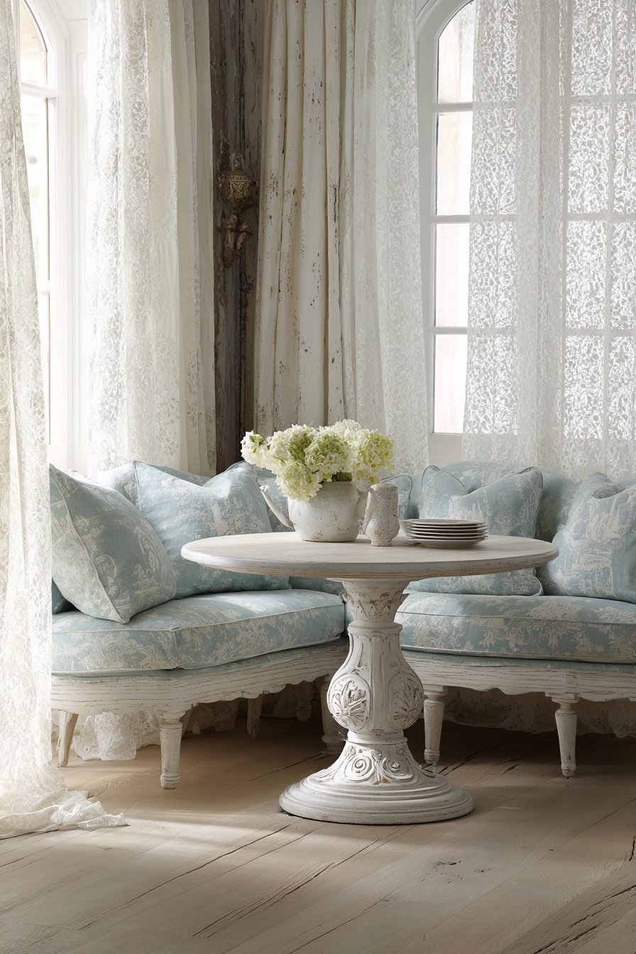French Country Toile and Distressed White Romance