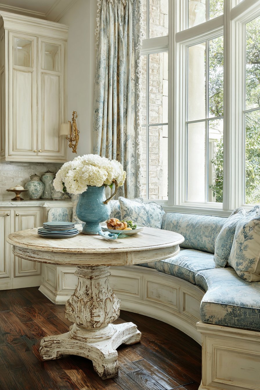 French Country Toile and Distressed White Romance