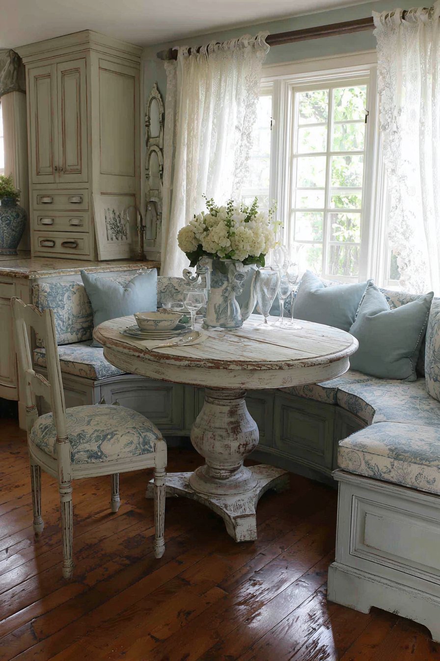 French Country Toile and Distressed White Romance