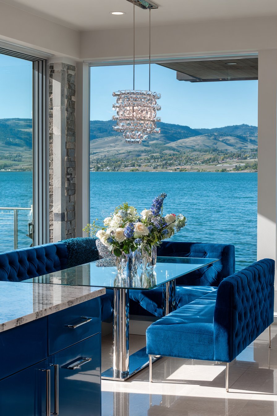 Modern Geometric Navy Felt and Powder-Coated Steel