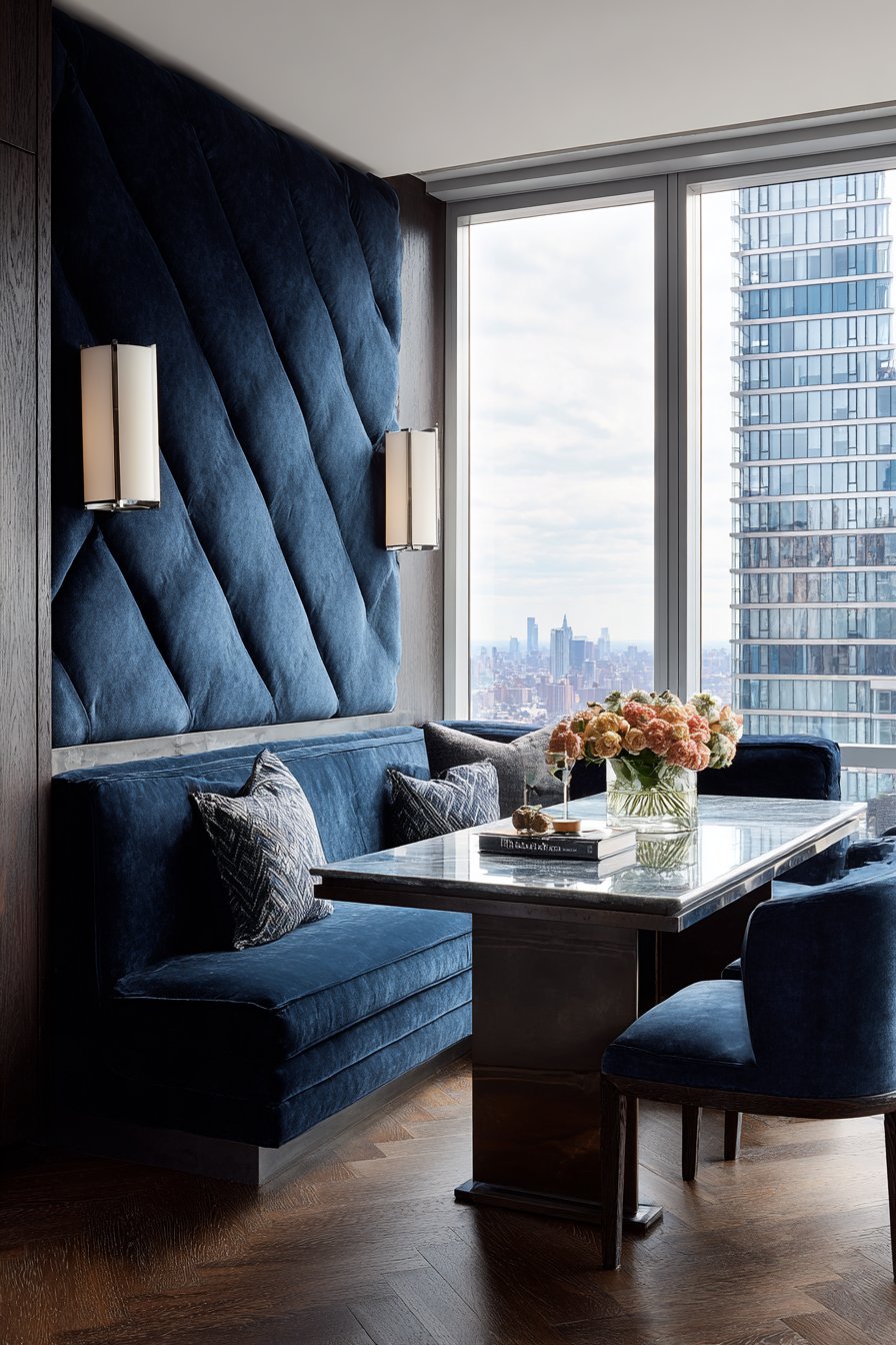 Modern Geometric Navy Felt and Powder-Coated Steel