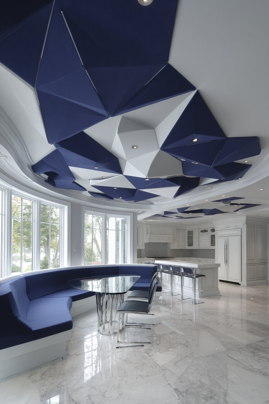 Modern Geometric Navy Felt and Powder-Coated Steel