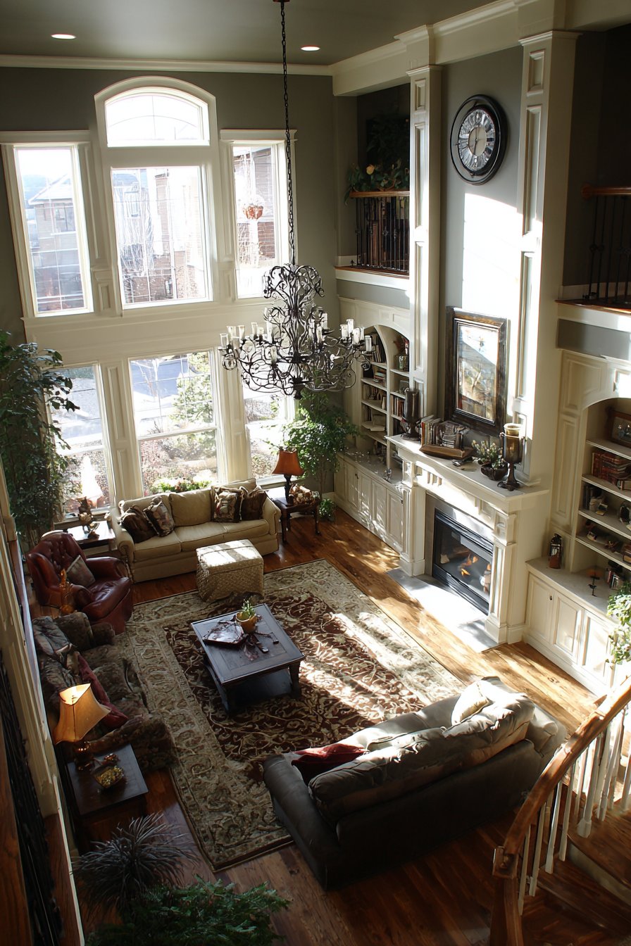 Dramatic Two-Story Living Room with Vertical Design Elements