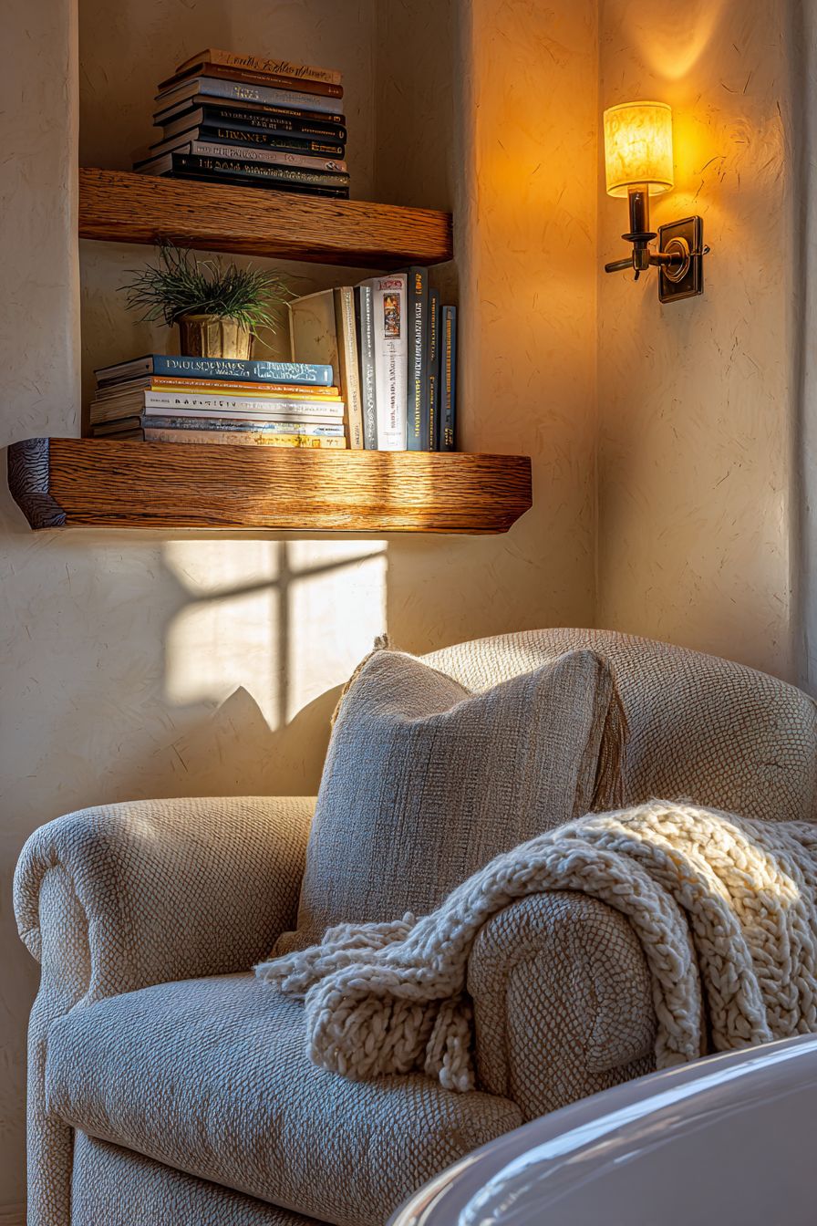 Intimate Reading Nook Beside the Clawfoot Tub
