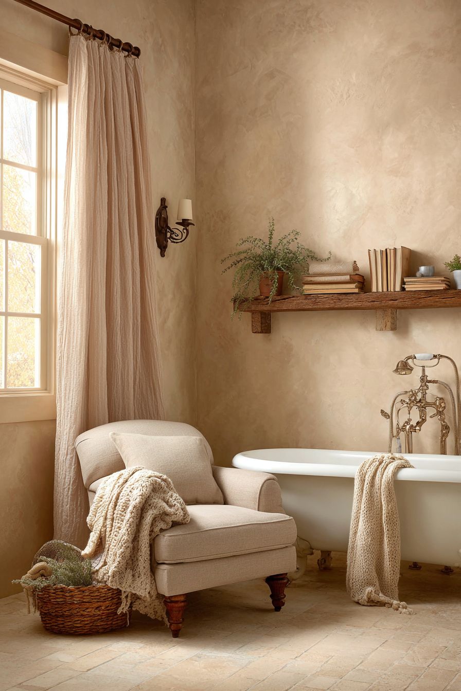Intimate Reading Nook Beside the Clawfoot Tub