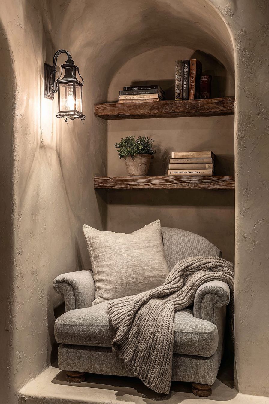Intimate Reading Nook Beside the Clawfoot Tub