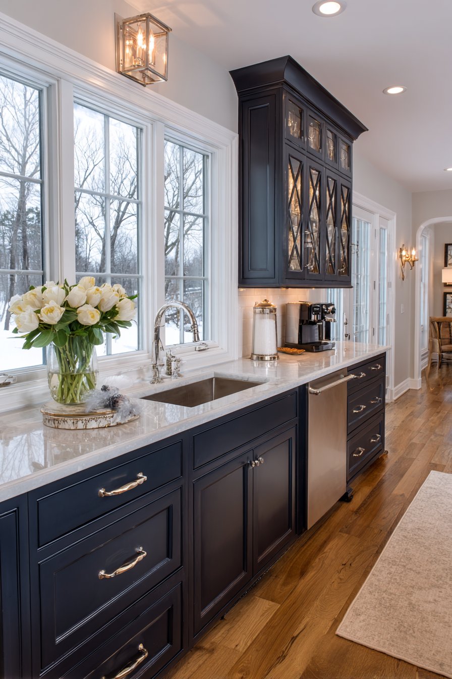 Transitional Charm with Navy Painted Cabinets