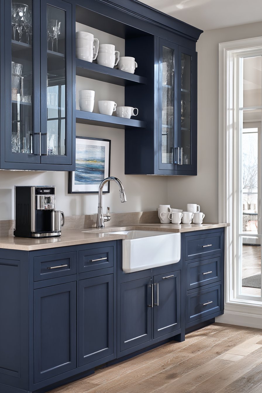 Transitional Charm with Navy Painted Cabinets