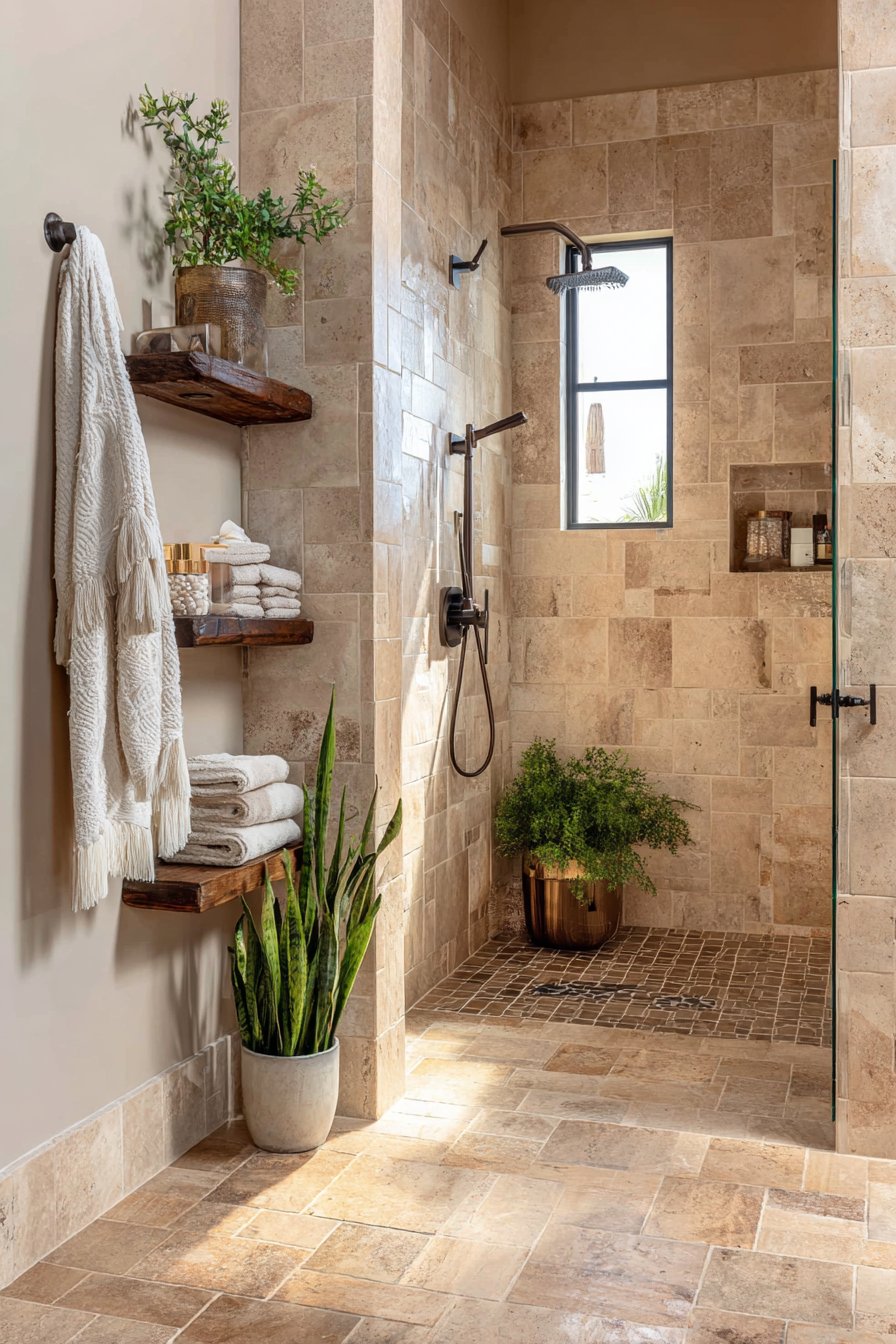 Travertine Sanctuary with Bronze Rainfall Shower