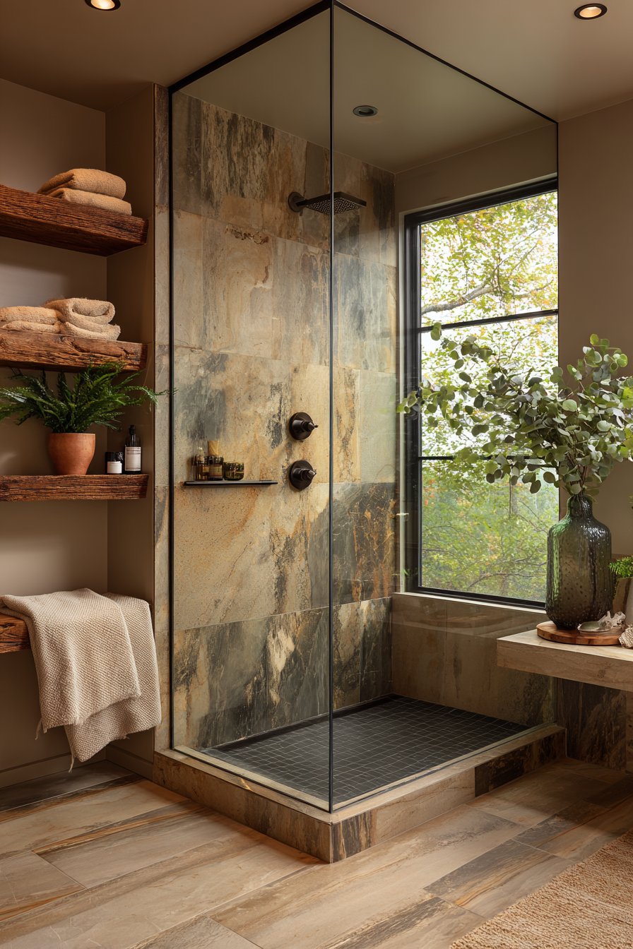 Travertine Sanctuary with Bronze Rainfall Shower