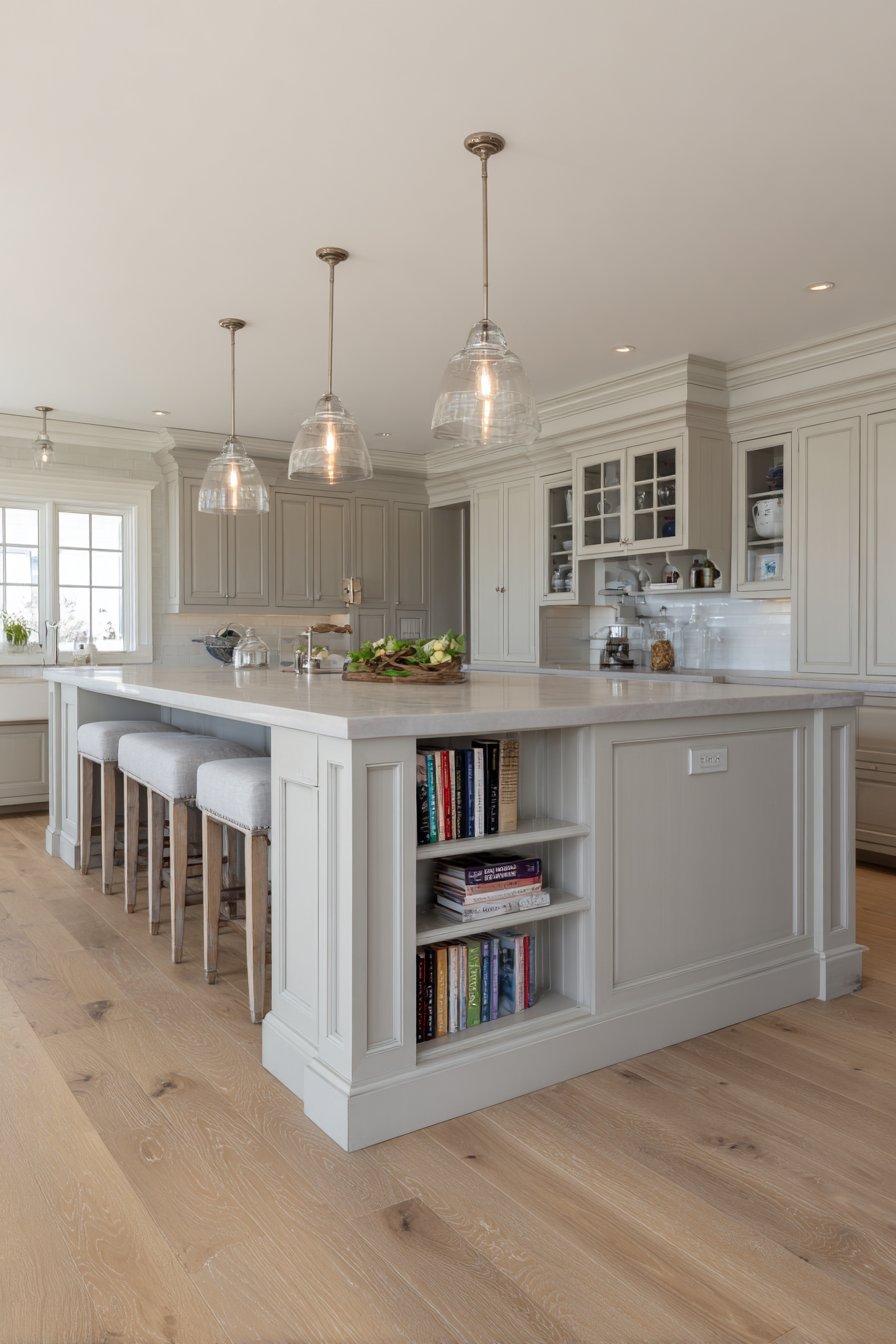 The Statement Island: Grey Waterfall Design as Centerpiece