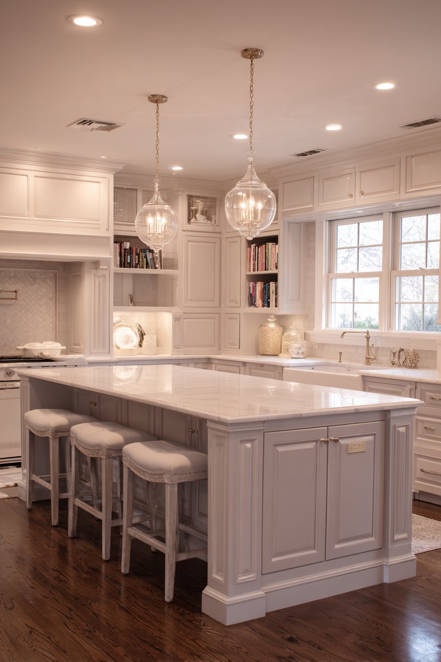 The Statement Island: Grey Waterfall Design as Centerpiece