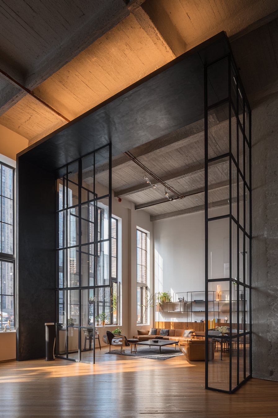 Industrial Metal-Framed Glass Partition: Contemporary Elegance Meets Transparency