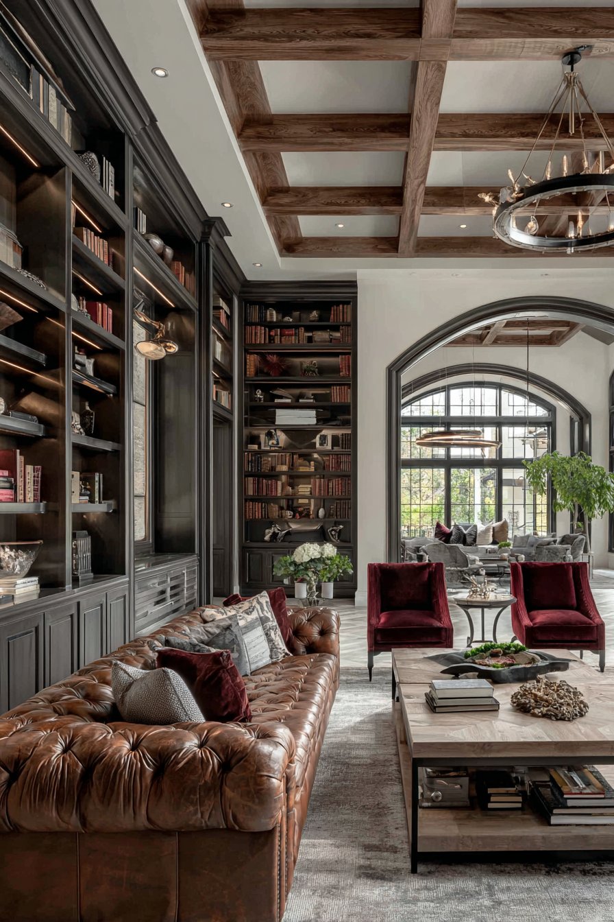 Vertical Grandeur: The Double-Height Library Living Room