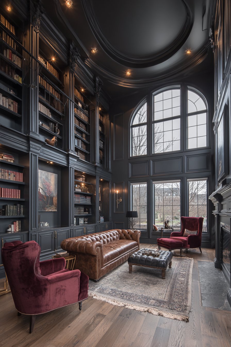 Vertical Grandeur: The Double-Height Library Living Room