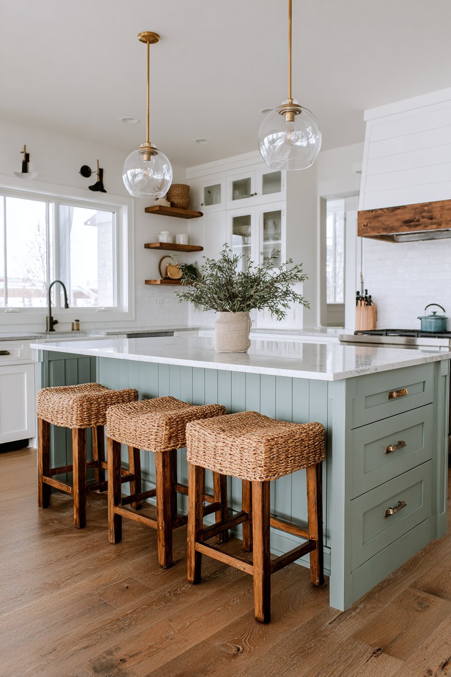 Statement Mint Green Kitchen Island in Neutral Space