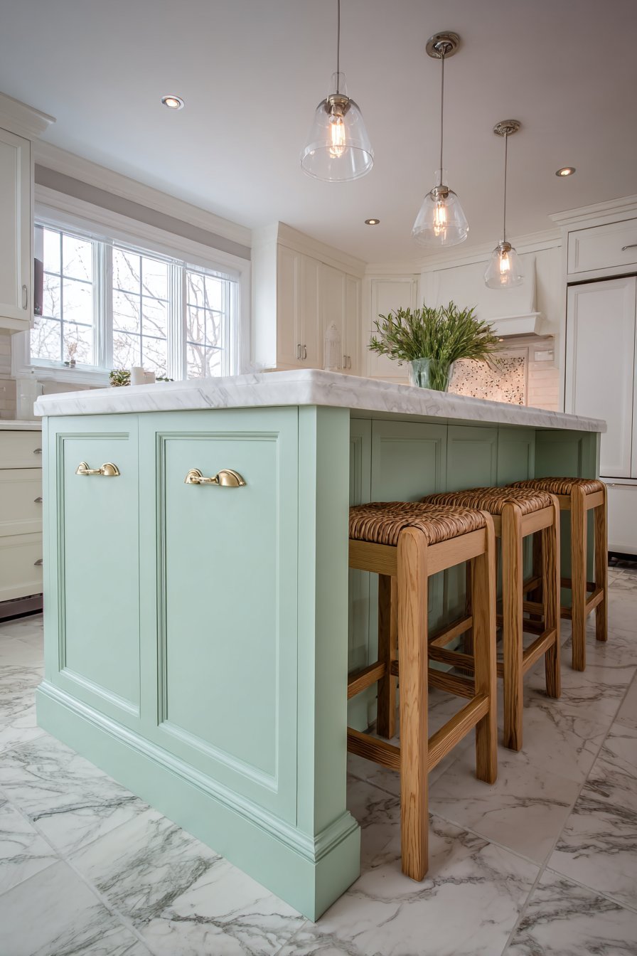 Statement Mint Green Kitchen Island in Neutral Space