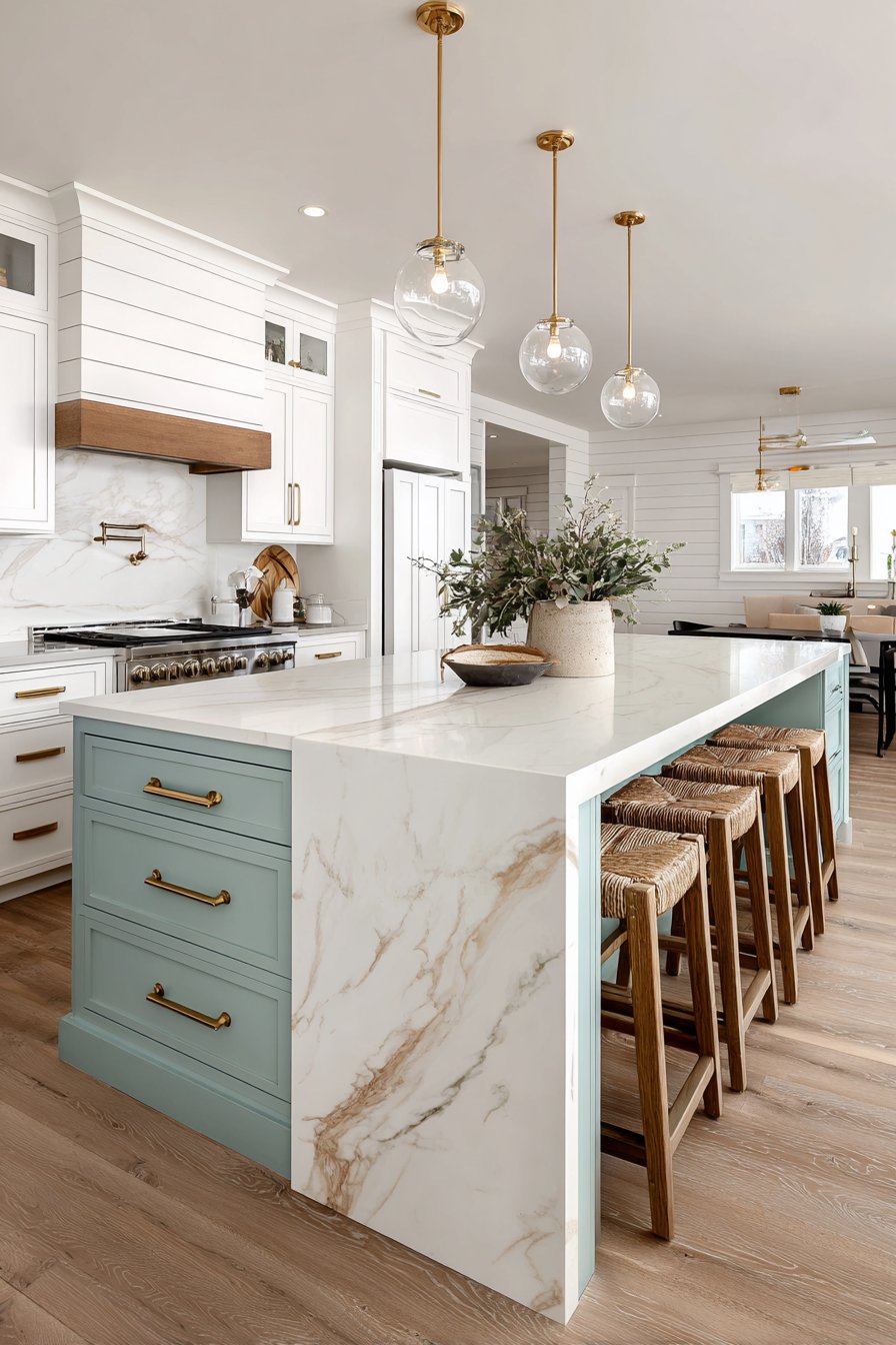 Statement Mint Green Kitchen Island in Neutral Space