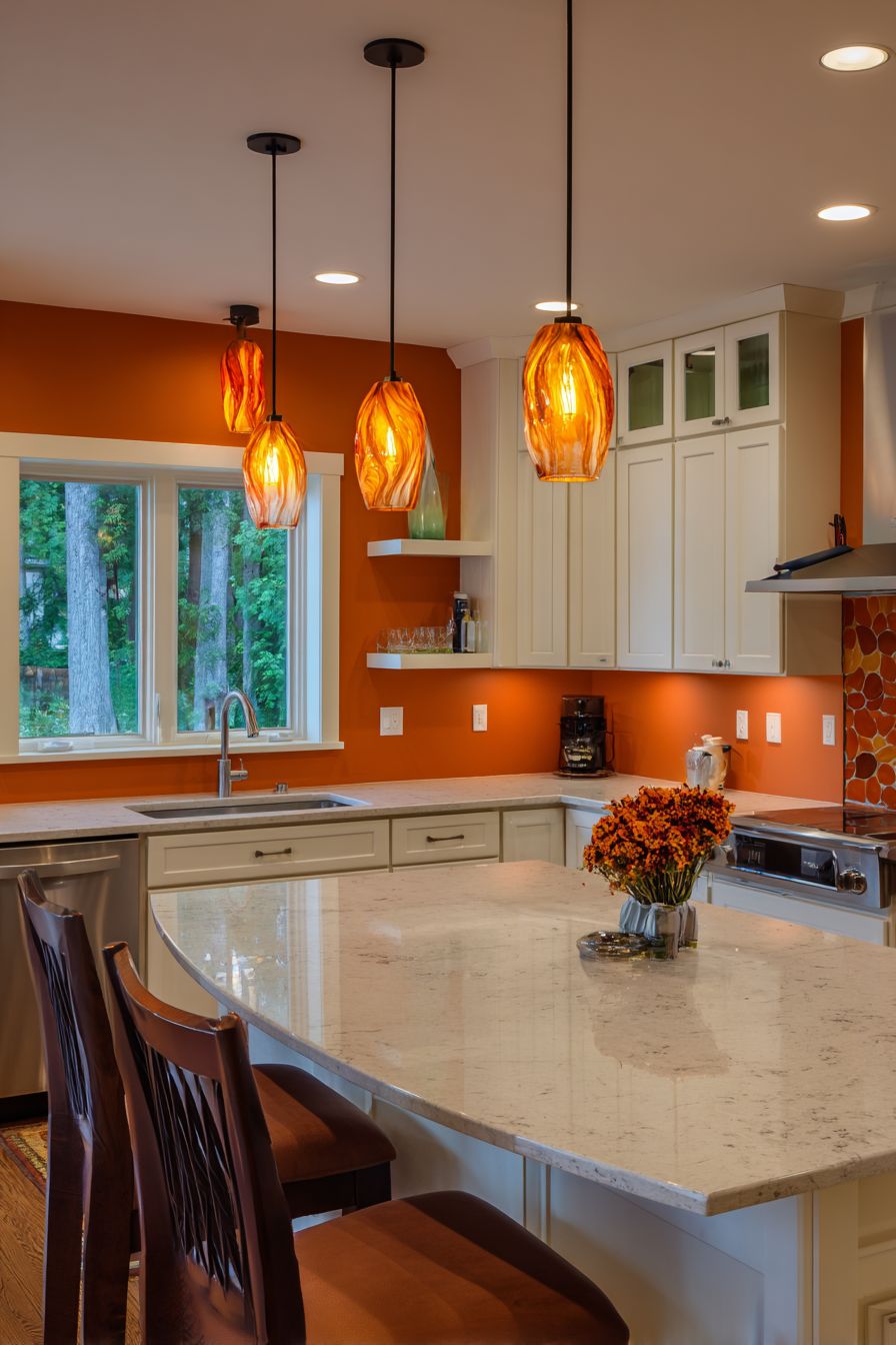 Terracotta Accent Wall with Floating Shelves