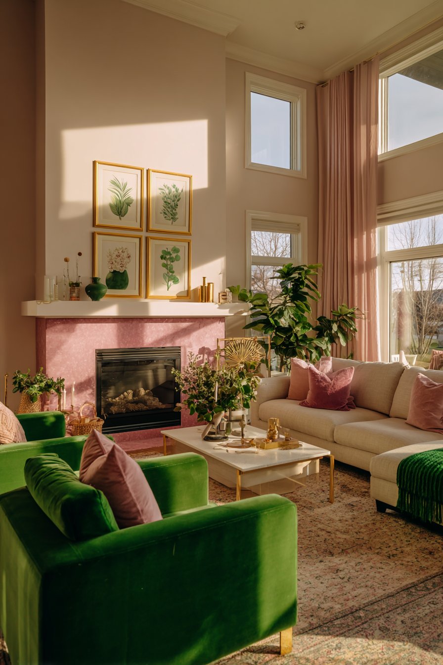 Emerald Glamour with Pale Pink Marble Accents