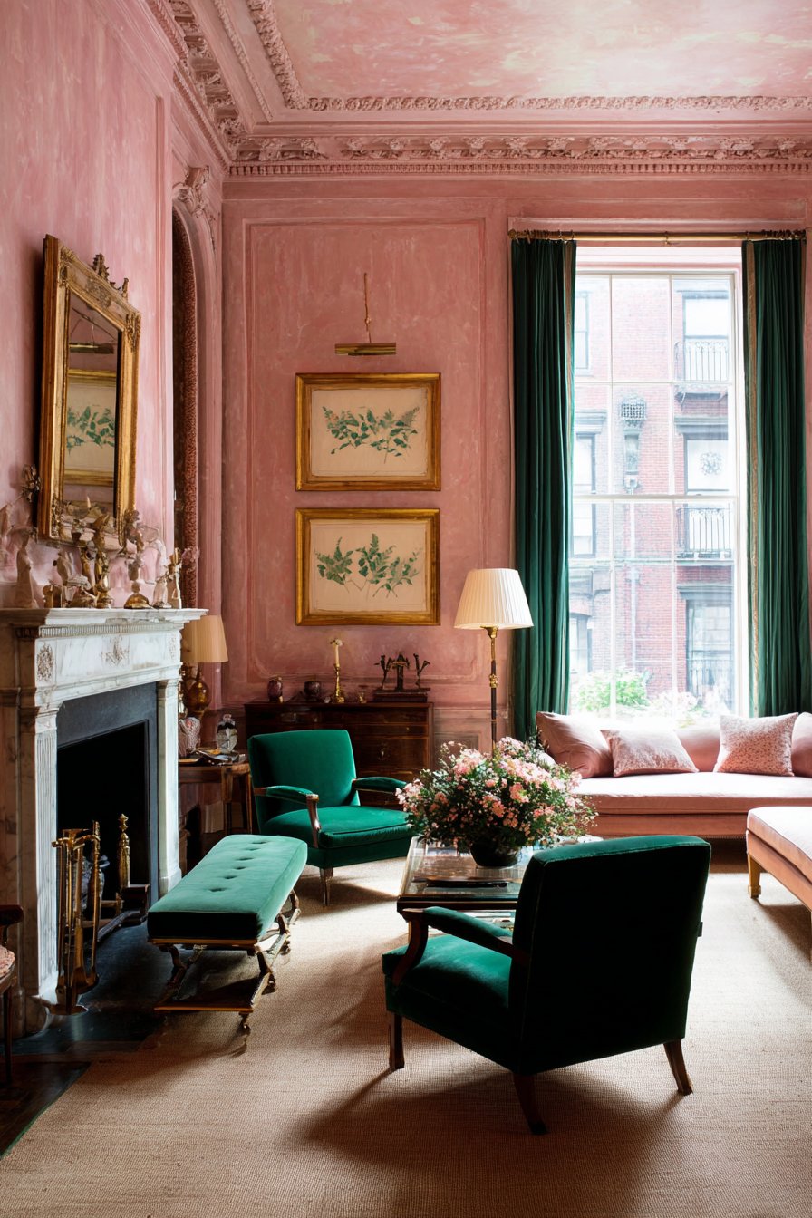 Emerald Glamour with Pale Pink Marble Accents