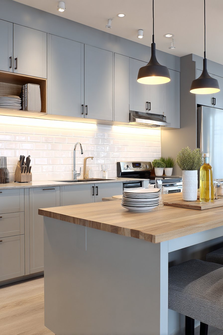 Modern Grey Kitchen with Rolling Island Innovation