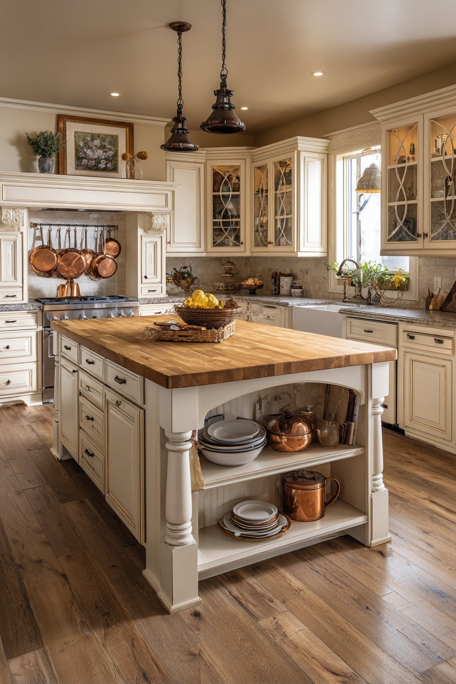 Substantial Kitchen Island with Butcher Block Beauty