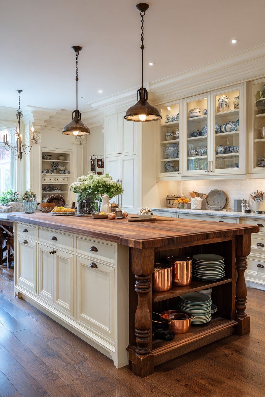 Substantial Kitchen Island with Butcher Block Beauty