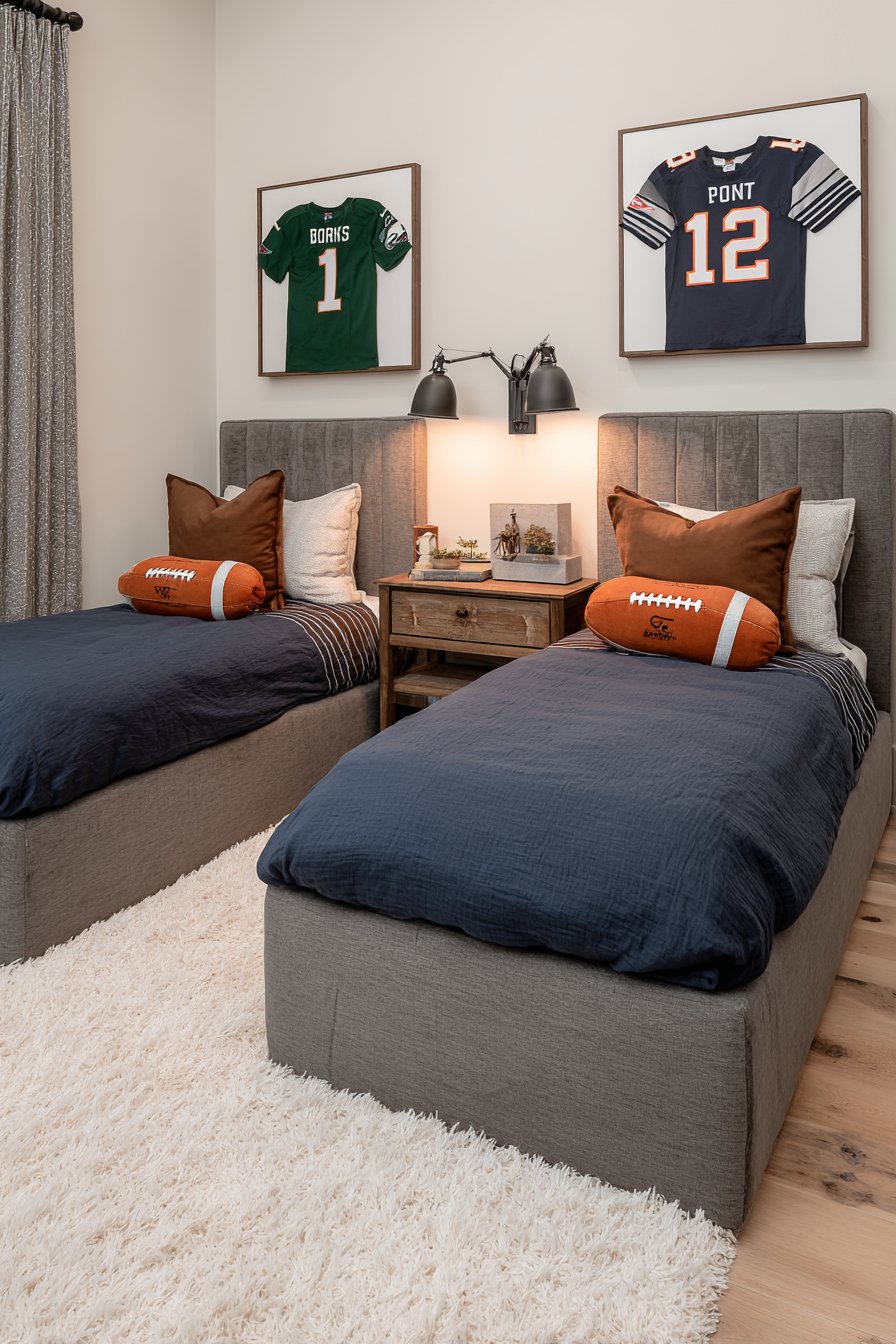 Twin Platform Beds with Sports Theme Accents